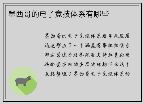 墨西哥的电子竞技体系有哪些